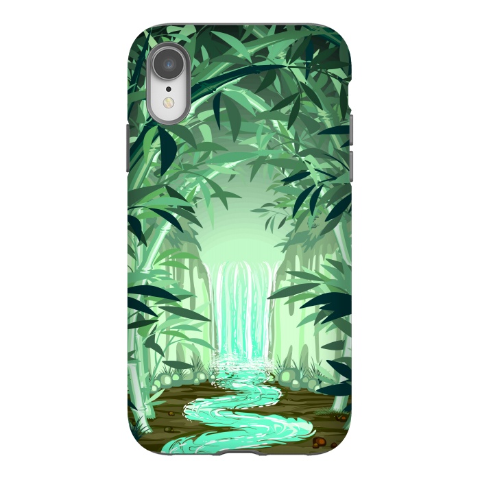 iPhone Xr StrongFit Fluorescent Waterfall on Surreal Bamboo Forest  by BluedarkArt