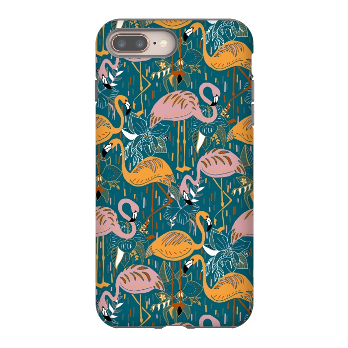 iPhone 7 plus StrongFit Flamingos On Blue  by Tigatiga