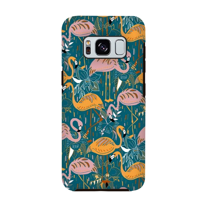 Galaxy S8 StrongFit Flamingos On Blue  by Tigatiga