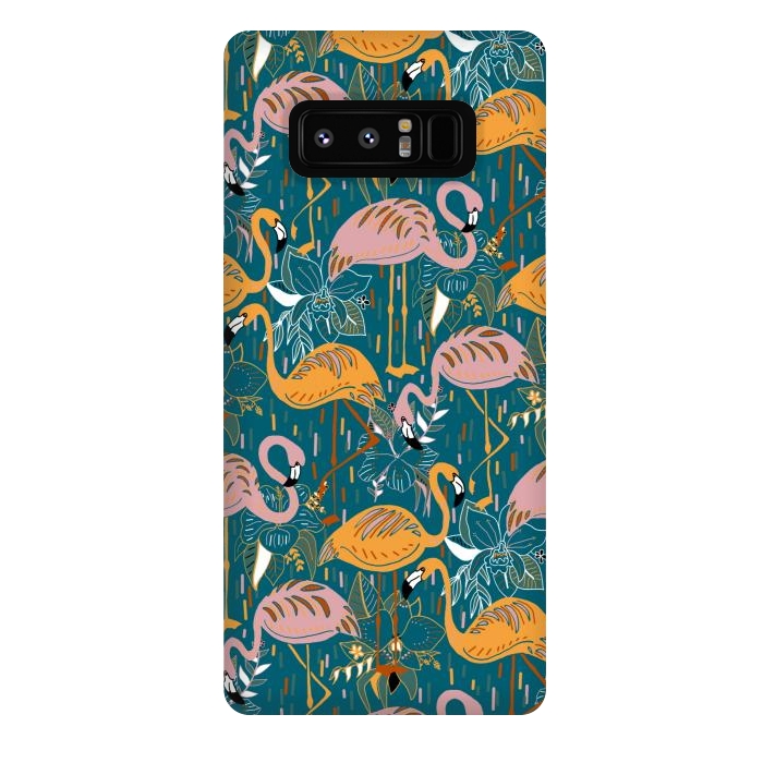 Galaxy Note 8 StrongFit Flamingos On Blue  by Tigatiga