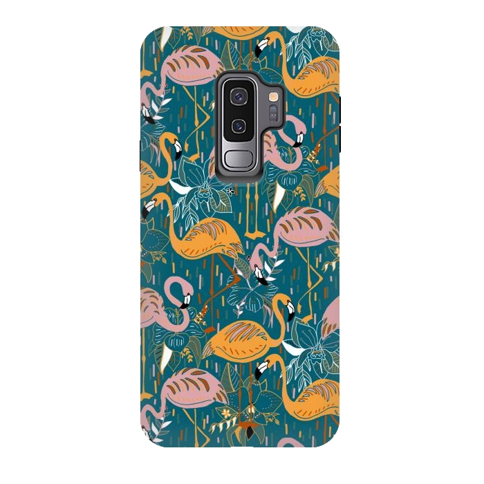 Galaxy S9 plus StrongFit Flamingos On Blue  by Tigatiga