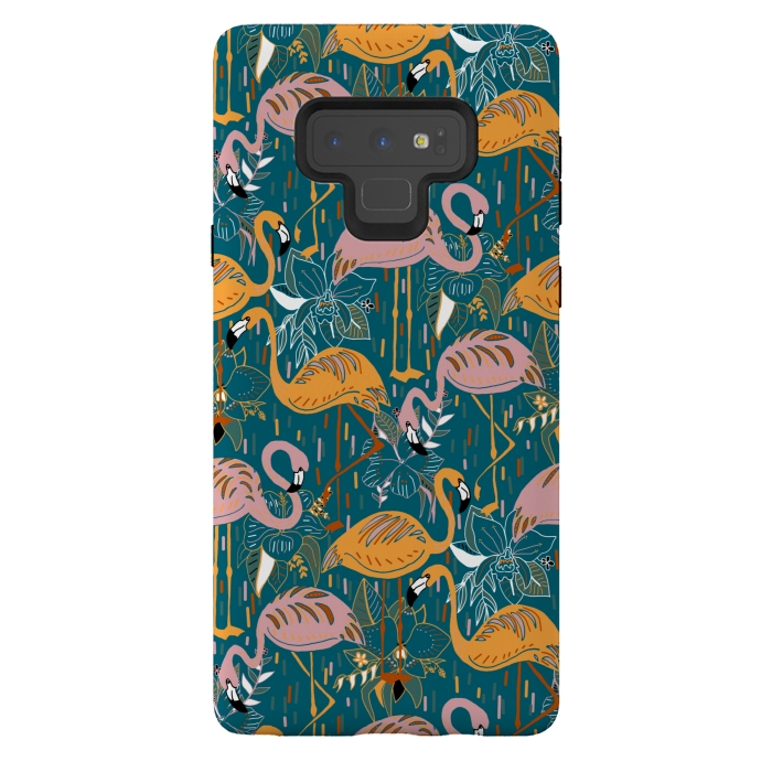 Galaxy Note 9 StrongFit Flamingos On Blue  by Tigatiga