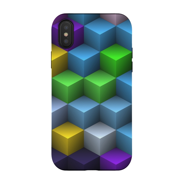 iPhone Xs / X StrongFit 3D Colorful Squares Pattern by Art Design Works