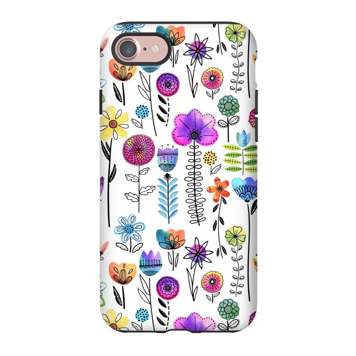 iPhone 7 StrongFit Bright Watercolor and Line Art Flowers by Noonday Design
