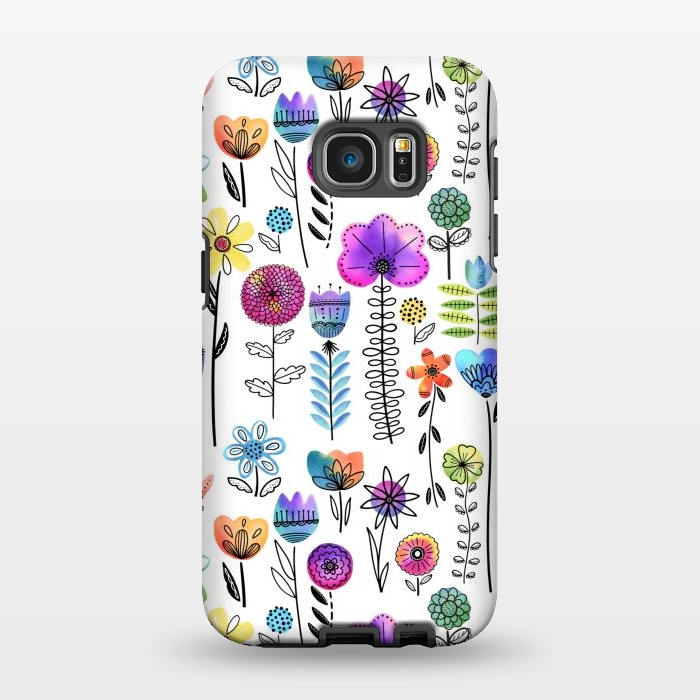 Galaxy S7 EDGE StrongFit Bright Watercolor and Line Art Flowers by Noonday Design