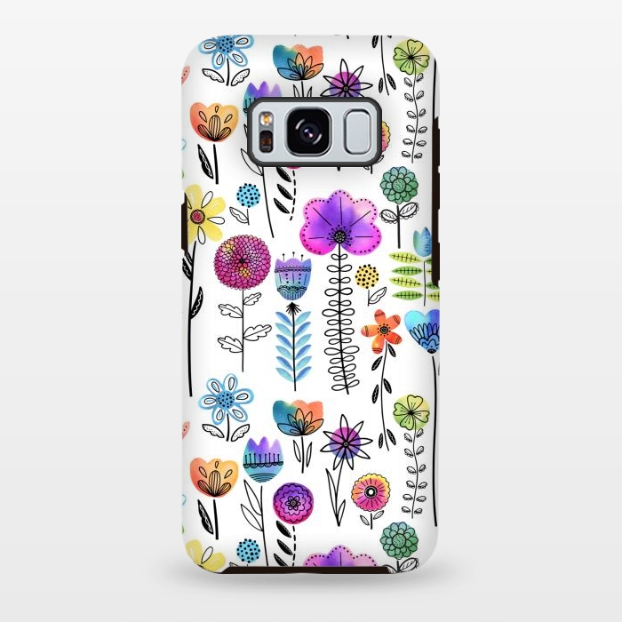 Galaxy S8 plus StrongFit Bright Watercolor and Line Art Flowers by Noonday Design