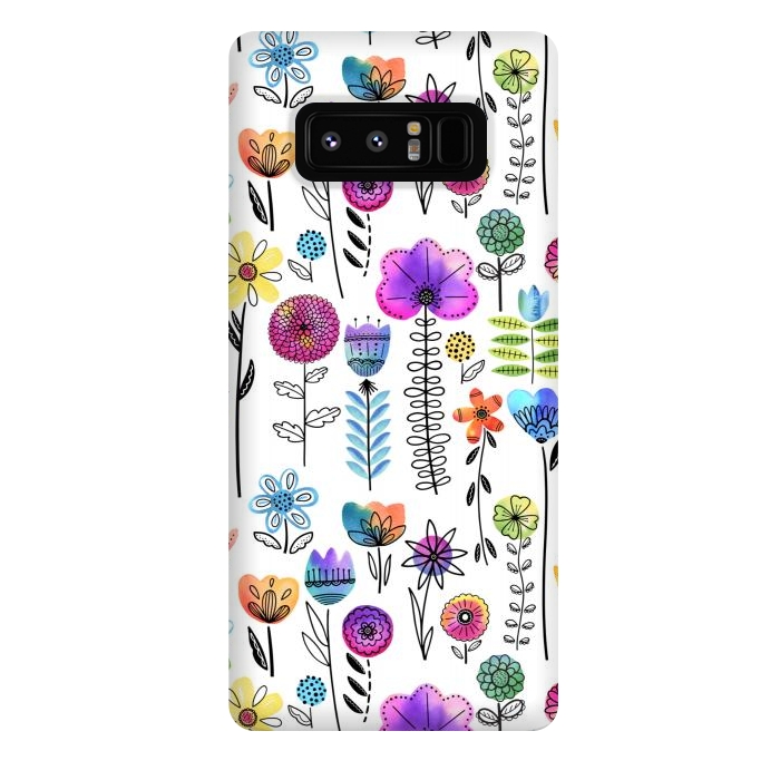 Galaxy Note 8 StrongFit Bright Watercolor and Line Art Flowers by Noonday Design