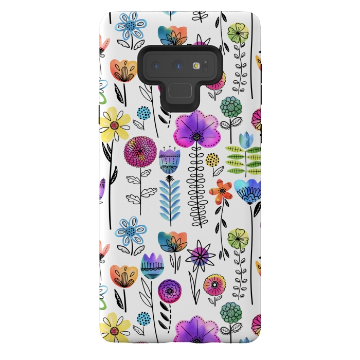 Galaxy Note 9 StrongFit Bright Watercolor and Line Art Flowers by Noonday Design