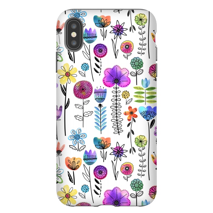 iPhone Xs Max StrongFit Bright Watercolor and Line Art Flowers by Noonday Design
