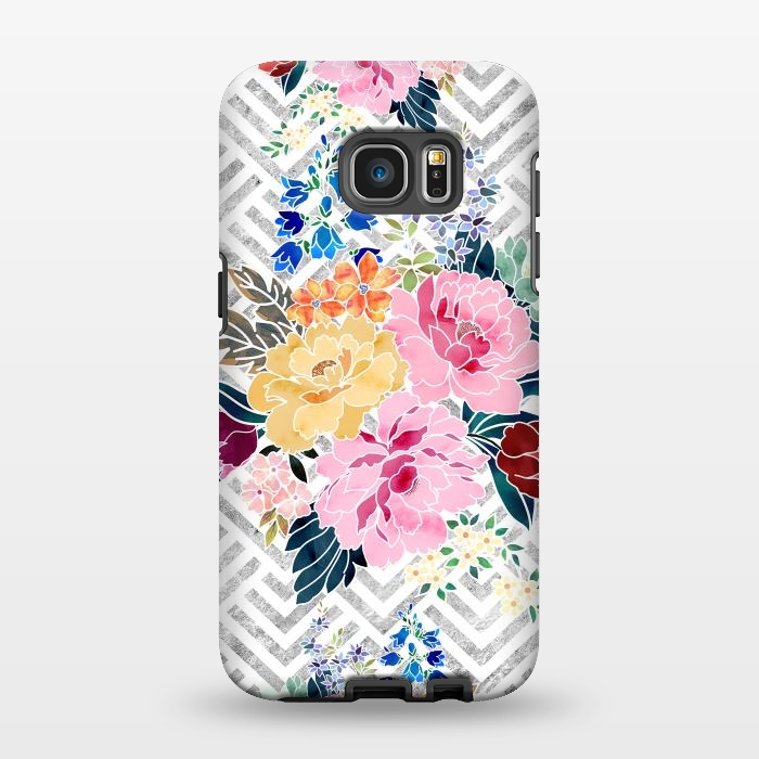 Galaxy S7 EDGE StrongFit Pretty winter floral and diamond geometric design by InovArts