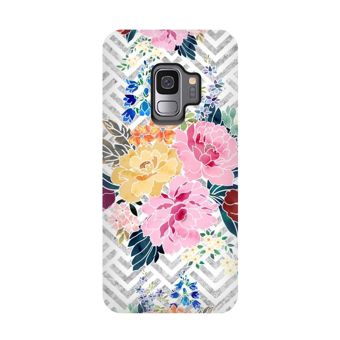 Galaxy S9 StrongFit Pretty winter floral and diamond geometric design by InovArts