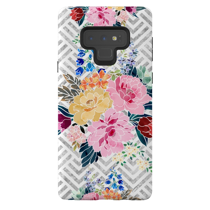 Galaxy Note 9 StrongFit Pretty winter floral and diamond geometric design by InovArts