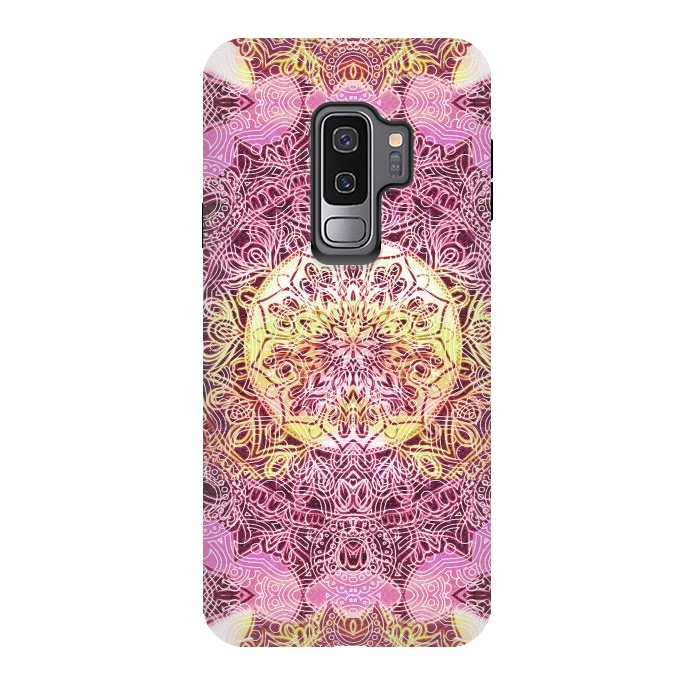 Galaxy S9 plus StrongFit Pink yellow solar ethnic mandala drawing by Oana 