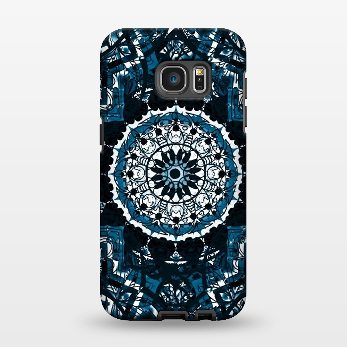 Galaxy S7 EDGE StrongFit Black blue ethnic geometric mandala by Oana 