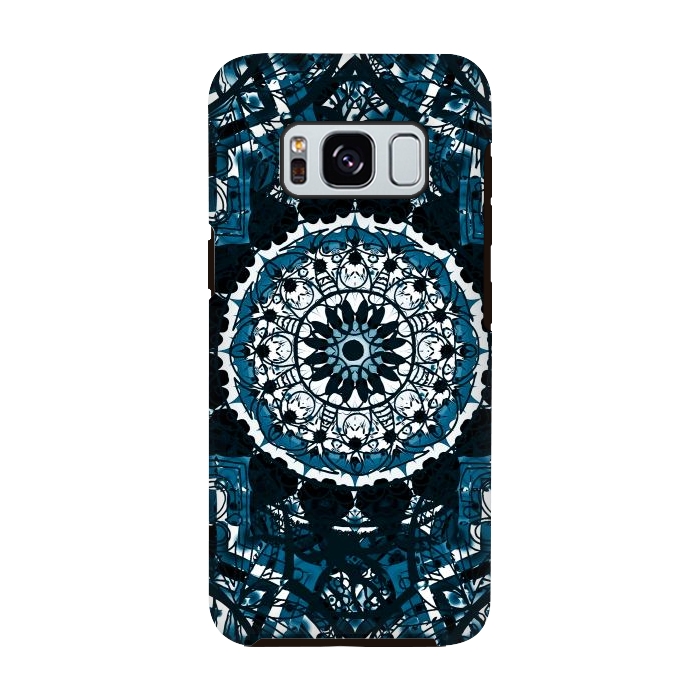 Galaxy S8 StrongFit Black blue ethnic geometric mandala by Oana 