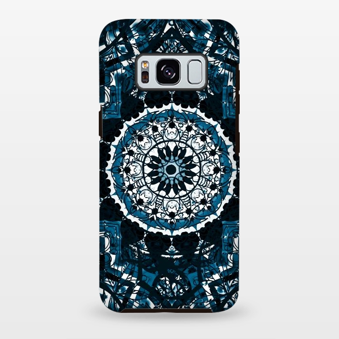 Galaxy S8 plus StrongFit Black blue ethnic geometric mandala by Oana 