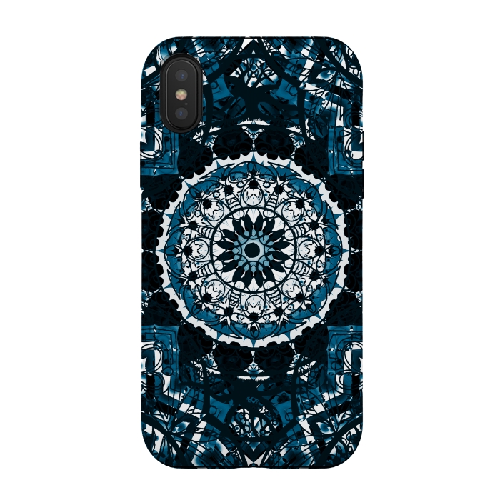 iPhone Xs / X StrongFit Black blue ethnic geometric mandala by Oana 