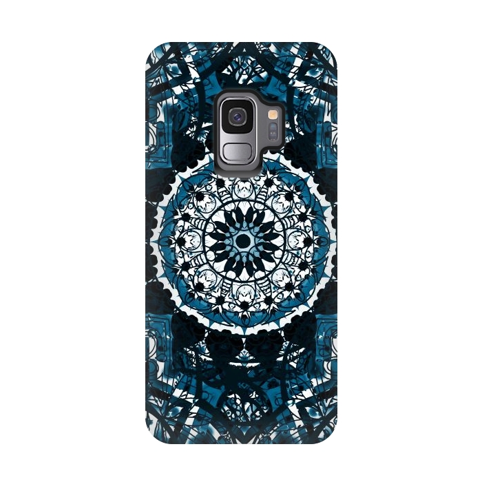 Galaxy S9 StrongFit Black blue ethnic geometric mandala by Oana 