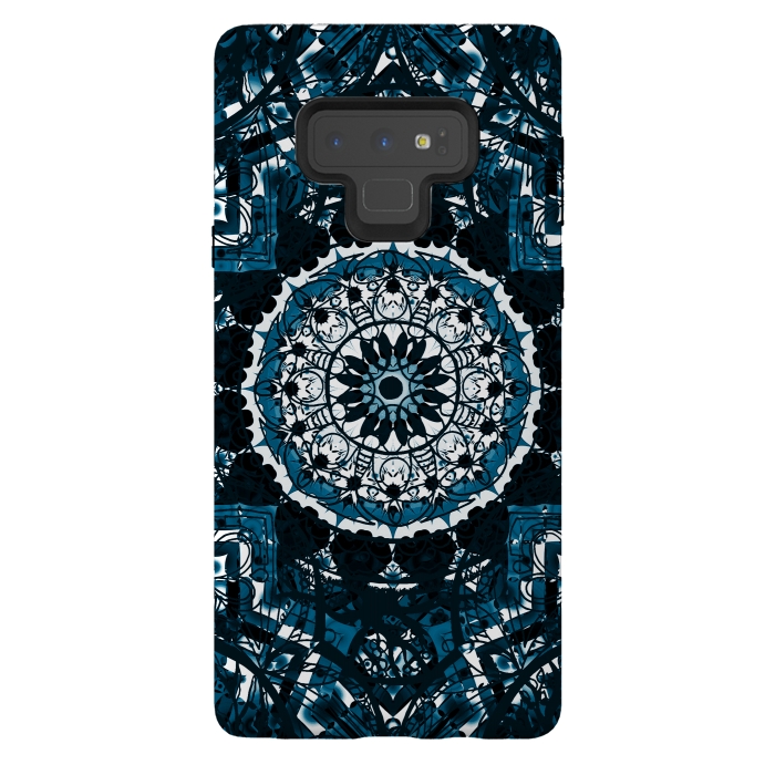 Galaxy Note 9 StrongFit Black blue ethnic geometric mandala by Oana 