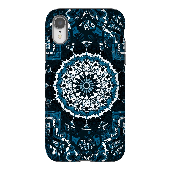 iPhone Xr StrongFit Black blue ethnic geometric mandala by Oana 