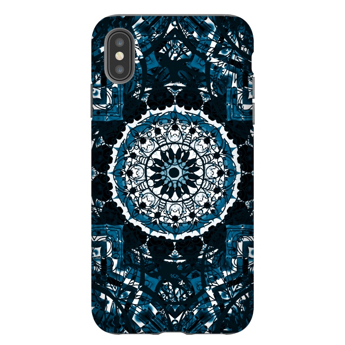 iPhone Xs Max StrongFit Black blue ethnic geometric mandala by Oana 
