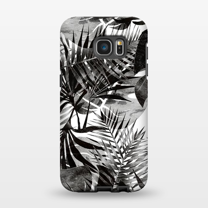 Galaxy S7 EDGE StrongFit Black transparent tropical leaves - ficus and palm by Oana 