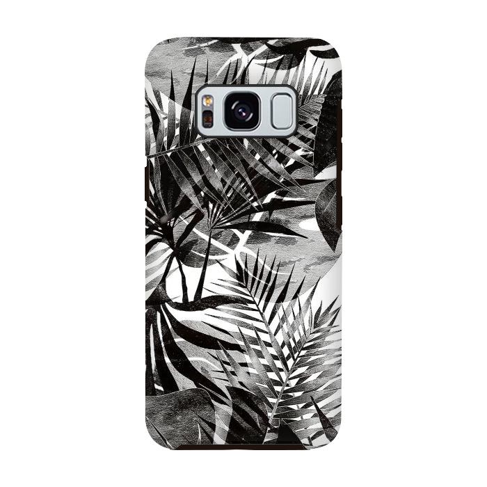 Galaxy S8 StrongFit Black transparent tropical leaves - ficus and palm by Oana 