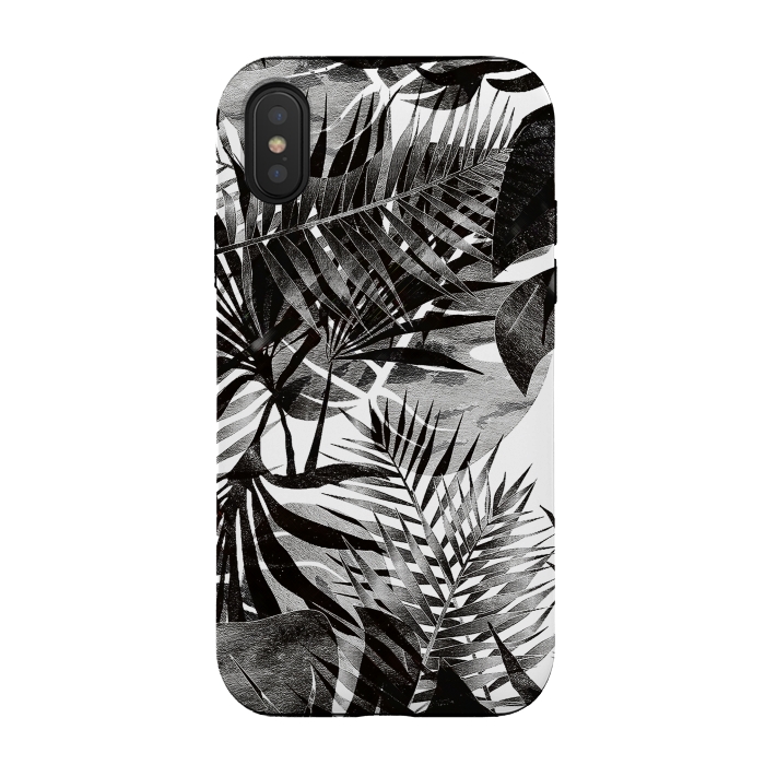 iPhone Xs / X StrongFit Black transparent tropical leaves - ficus and palm by Oana 