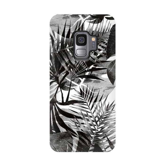 Galaxy S9 StrongFit Black transparent tropical leaves - ficus and palm by Oana 