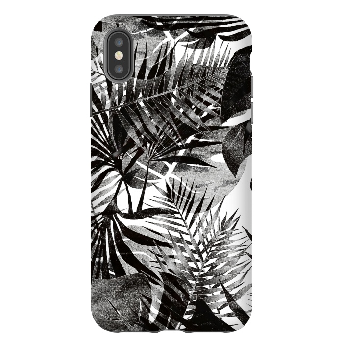 iPhone Xs Max StrongFit Black transparent tropical leaves - ficus and palm by Oana 