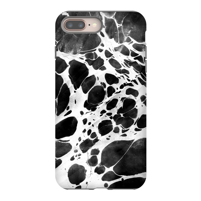 iPhone 7 plus StrongFit Dark marble with white bubble ink lines by Oana 