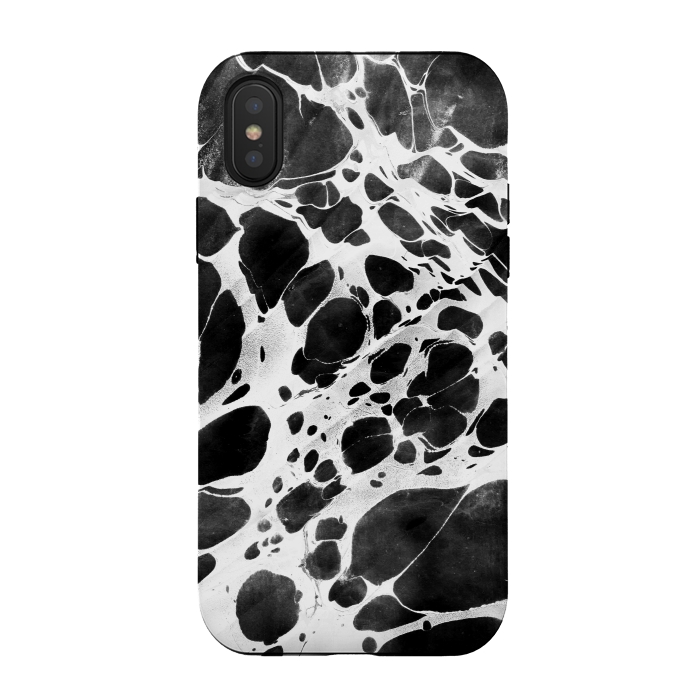 iPhone Xs / X StrongFit Dark marble with white bubble ink lines by Oana 