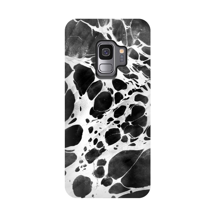 Galaxy S9 StrongFit Dark marble with white bubble ink lines by Oana 