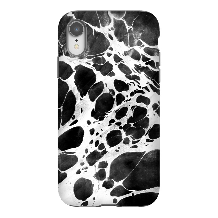 iPhone Xr StrongFit Dark marble with white bubble ink lines by Oana 