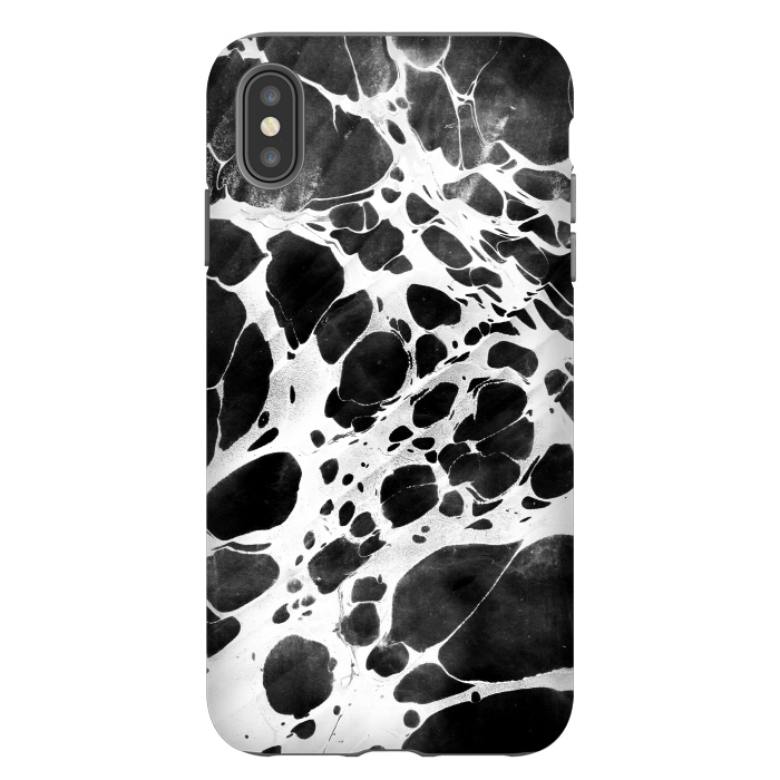 iPhone Xs Max StrongFit Dark marble with white bubble ink lines by Oana 