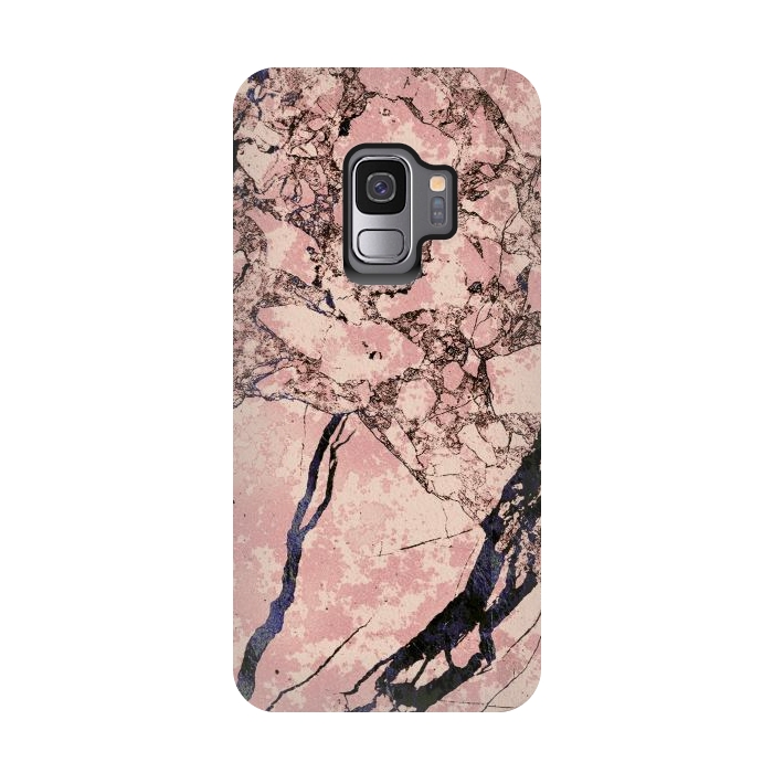 Galaxy S9 StrongFit Pink marble with dark cracks texture by Oana 