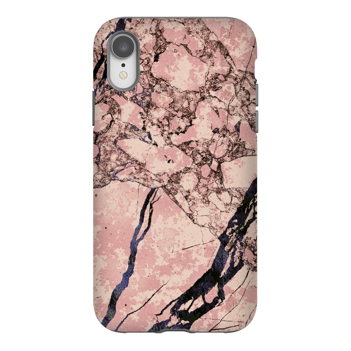 iPhone Xr StrongFit Pink marble with dark cracks texture by Oana 