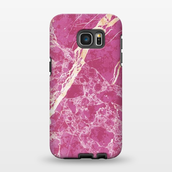 Galaxy S7 EDGE StrongFit Vibrant Fuchsia pink marble with golden cracks by Oana 