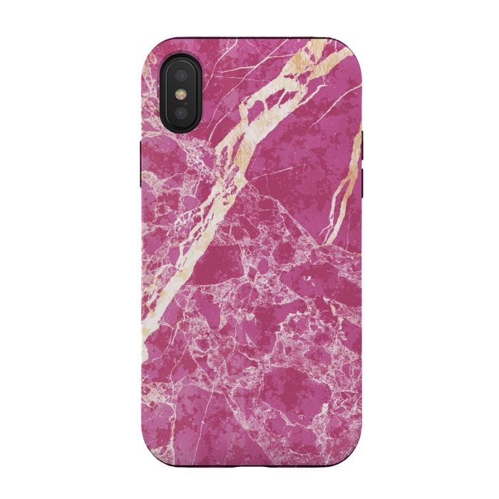iPhone Xs / X StrongFit Vibrant Fuchsia pink marble with golden cracks by Oana 