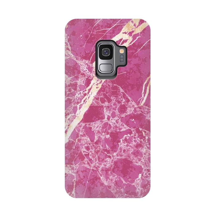 Galaxy S9 StrongFit Vibrant Fuchsia pink marble with golden cracks by Oana 