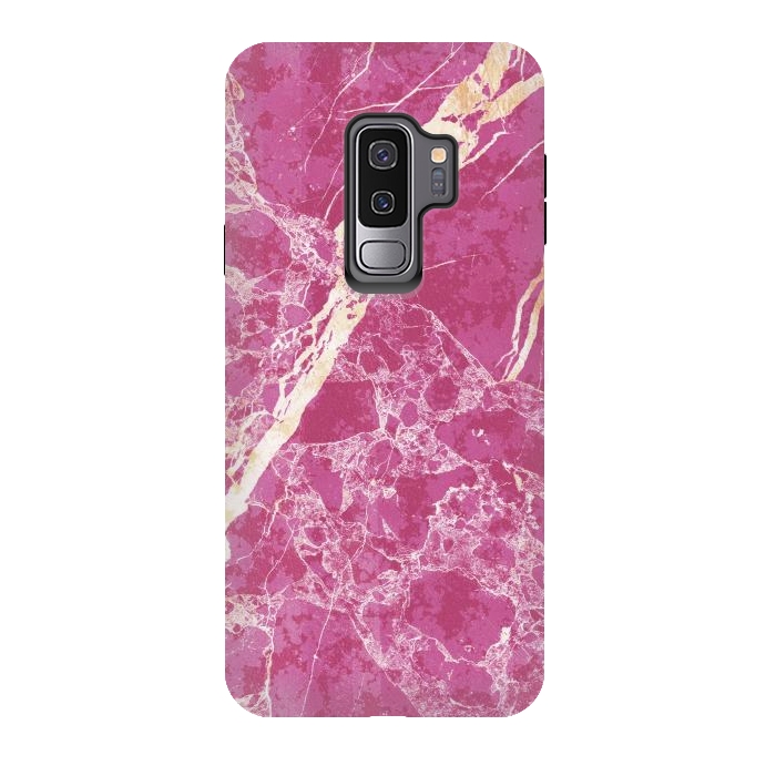 Galaxy S9 plus StrongFit Vibrant Fuchsia pink marble with golden cracks by Oana 