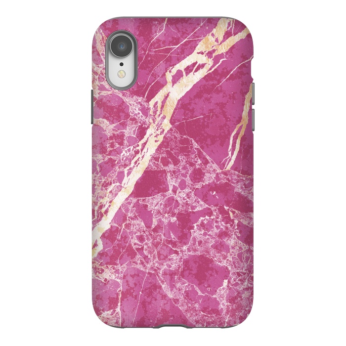 iPhone Xr StrongFit Vibrant Fuchsia pink marble with golden cracks by Oana 