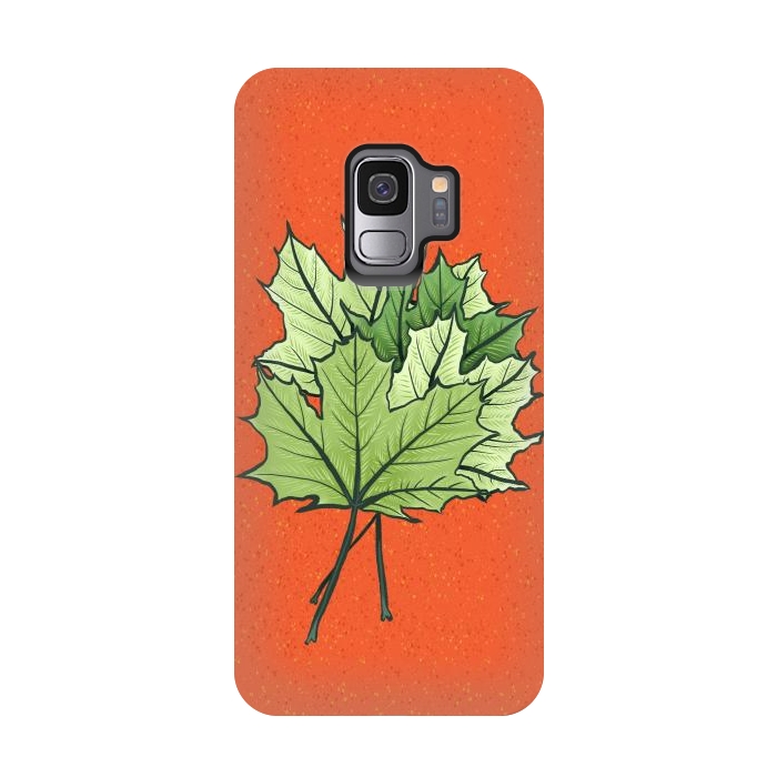 Galaxy S9 StrongFit Maple Leaves Digital Art In Green And Orange by Boriana Giormova