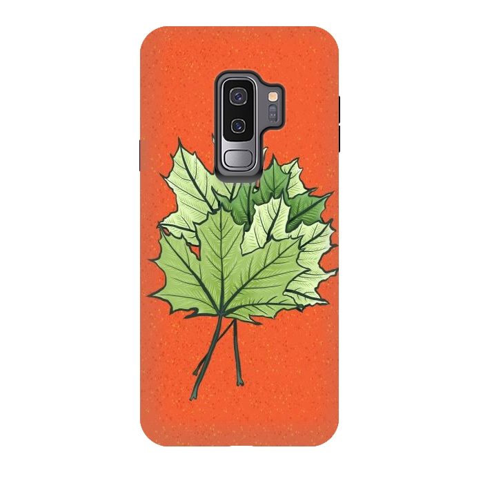 Galaxy S9 plus StrongFit Maple Leaves Digital Art In Green And Orange by Boriana Giormova