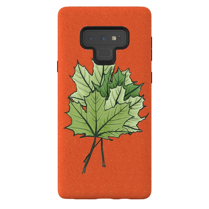 Galaxy Note 9 StrongFit Maple Leaves Digital Art In Green And Orange by Boriana Giormova