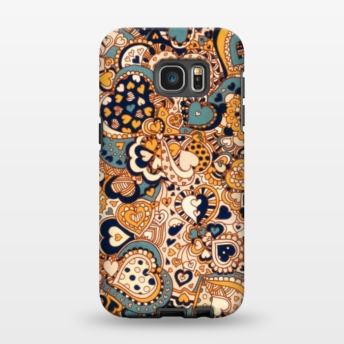 Galaxy S7 EDGE StrongFit Heart Doodles in Mustard and Teal by Micklyn Le Feuvre