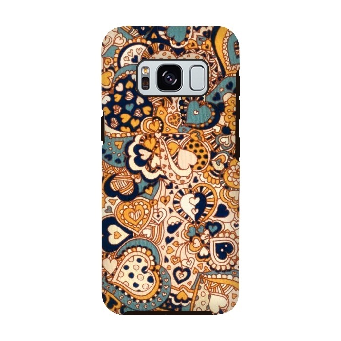 Galaxy S8 StrongFit Heart Doodles in Mustard and Teal by Micklyn Le Feuvre