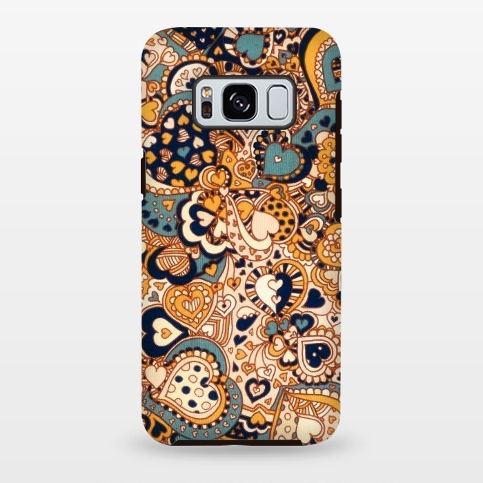Galaxy S8 plus StrongFit Heart Doodles in Mustard and Teal by Micklyn Le Feuvre