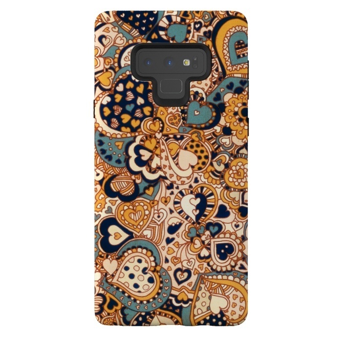 Galaxy Note 9 StrongFit Heart Doodles in Mustard and Teal by Micklyn Le Feuvre