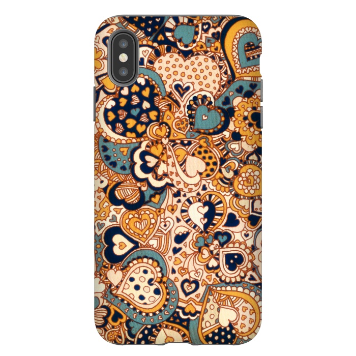 iPhone Xs Max StrongFit Heart Doodles in Mustard and Teal by Micklyn Le Feuvre